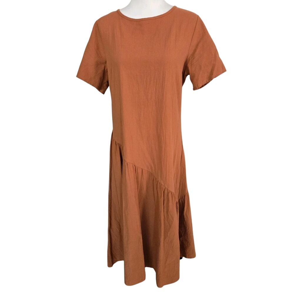 Minimalist Modest Lagenlook Burnt Orange Maxi Dress FHQ Collection Sz M